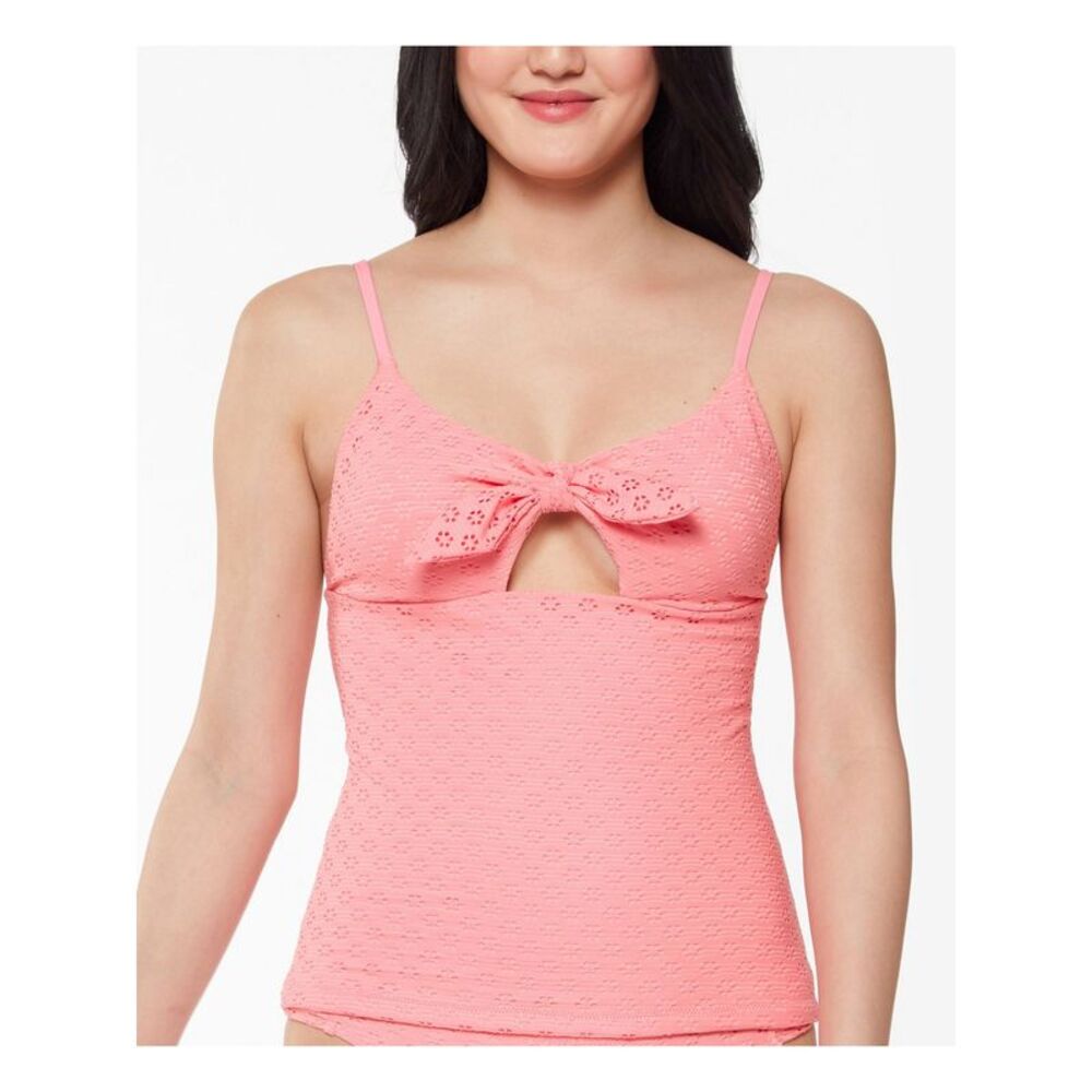 JESSICA SIMPSON Women's Coral Eyelet Tie Front Cutout Sweet Tooth Tankini Top S